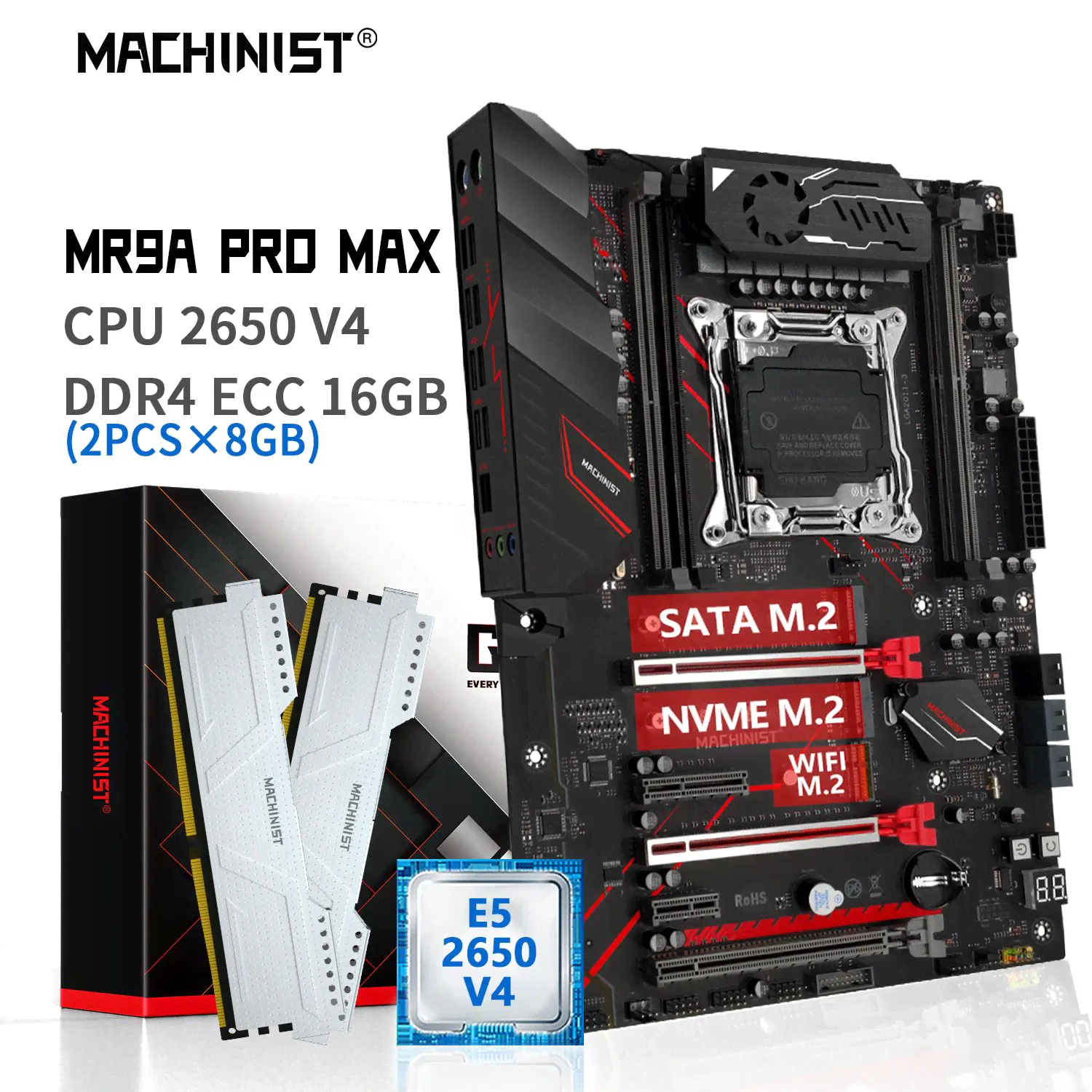 MACHINIST Материнская плата MR9A PRO MAX+ Xeon E5 2650 V4+2*8 ГБ DDR4 2133 МГц серебристо-белая-0