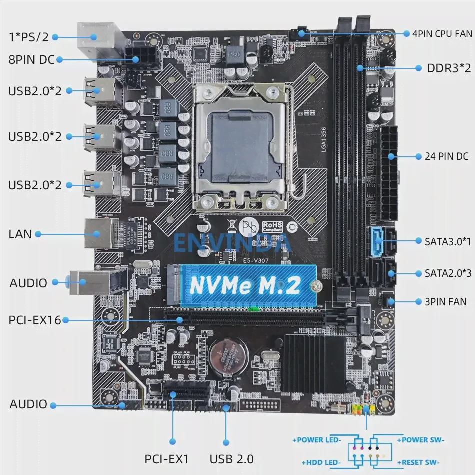 Материнская плата X79 LGA 1356, поддержка процессора серии E5, Серверная память REG ECC DDR3 RAM E5 V307 M.2 NVME (art.: 3920bc1cef4ae)-4